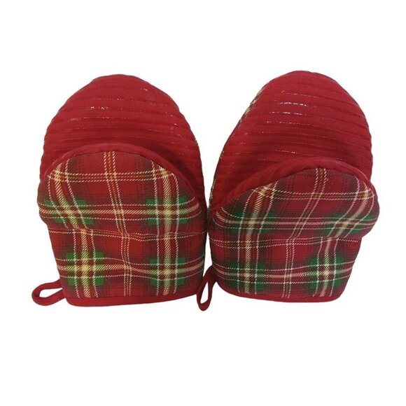 Nautica Oven Mitts Red Green Plaid Cloth Silicone Set Of 2 1 Pair 2 FREE Gifts - Picture 1 of 4